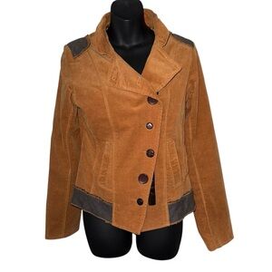 Nick &‎ Mo Brown Micro Corduroy Asymmetrical Lightweight Jacket Sz Medium